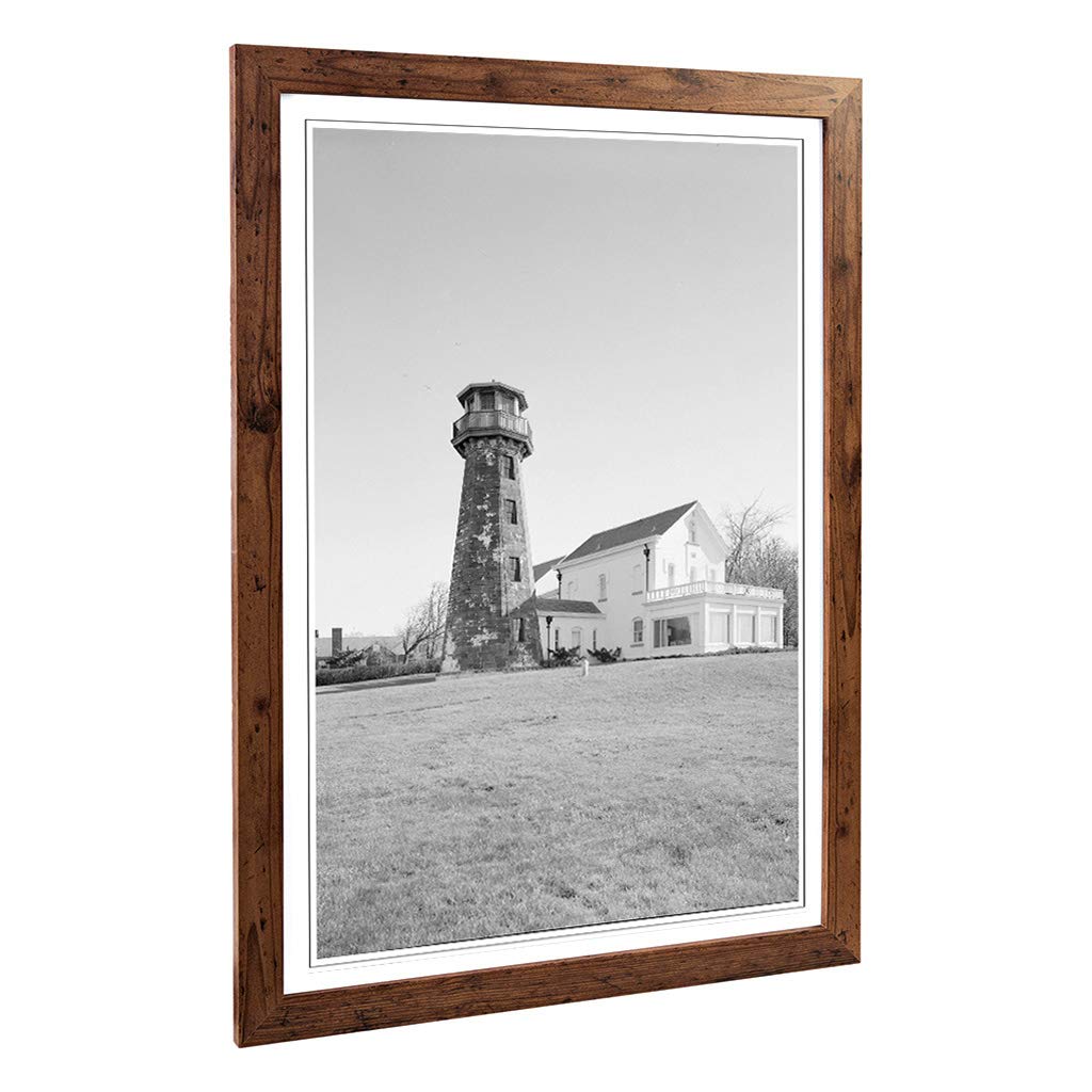 Big Box Art Framed Print of Architecture Lighthouse Sands Point, NY Design | Wall Art Picture | Home Decor for Kitchen, Living Room, Bedroom, Hallway, Walnut, A2 / 24.5x18 Inch / 62x45cm