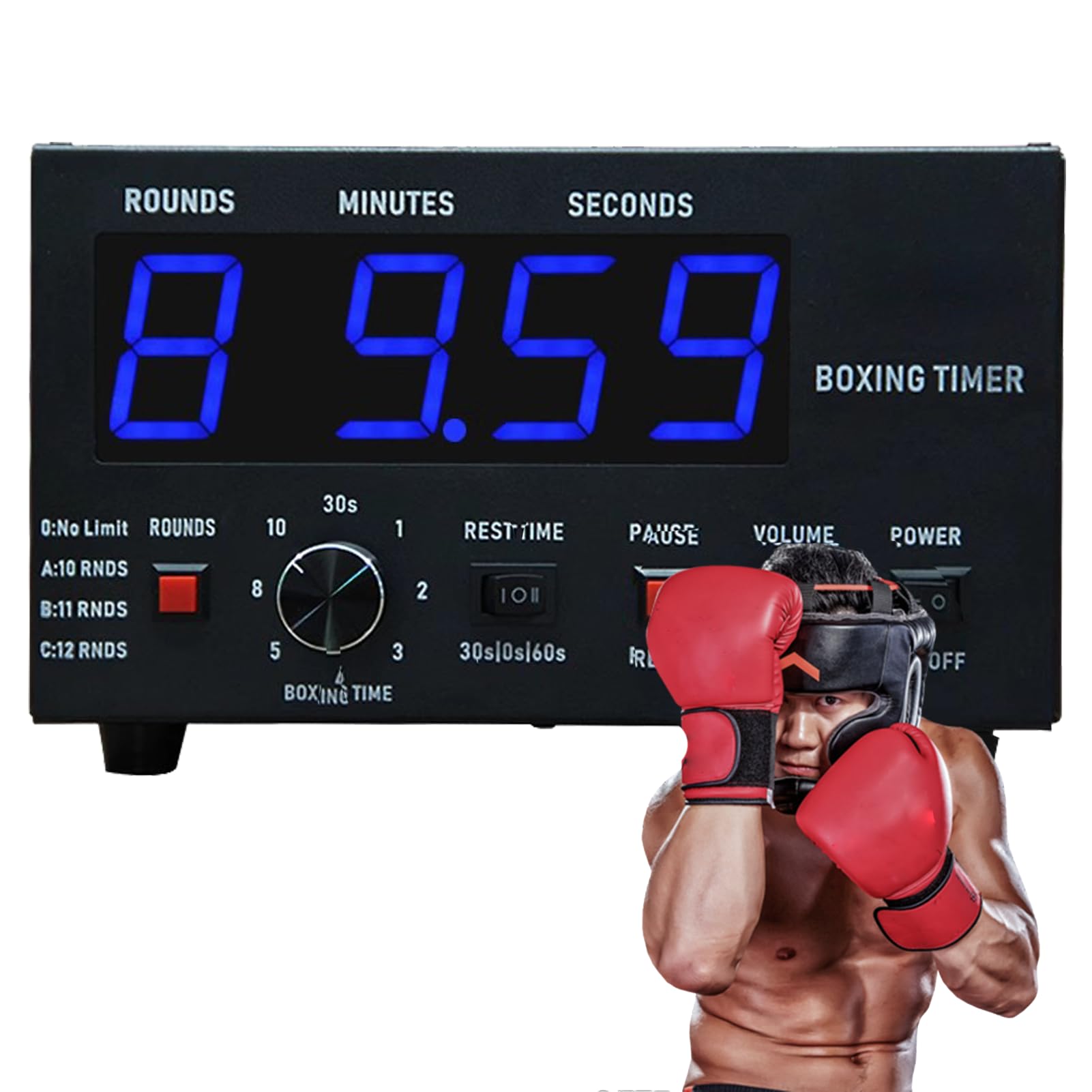 Timer professionale a intervalli da palestra con display a LED, tempo di allenamento regolabile, ripetizioni sonore e ciclo, per boxe, Muay Thai, MMA, kickboxing, perfetto per l'allenamento