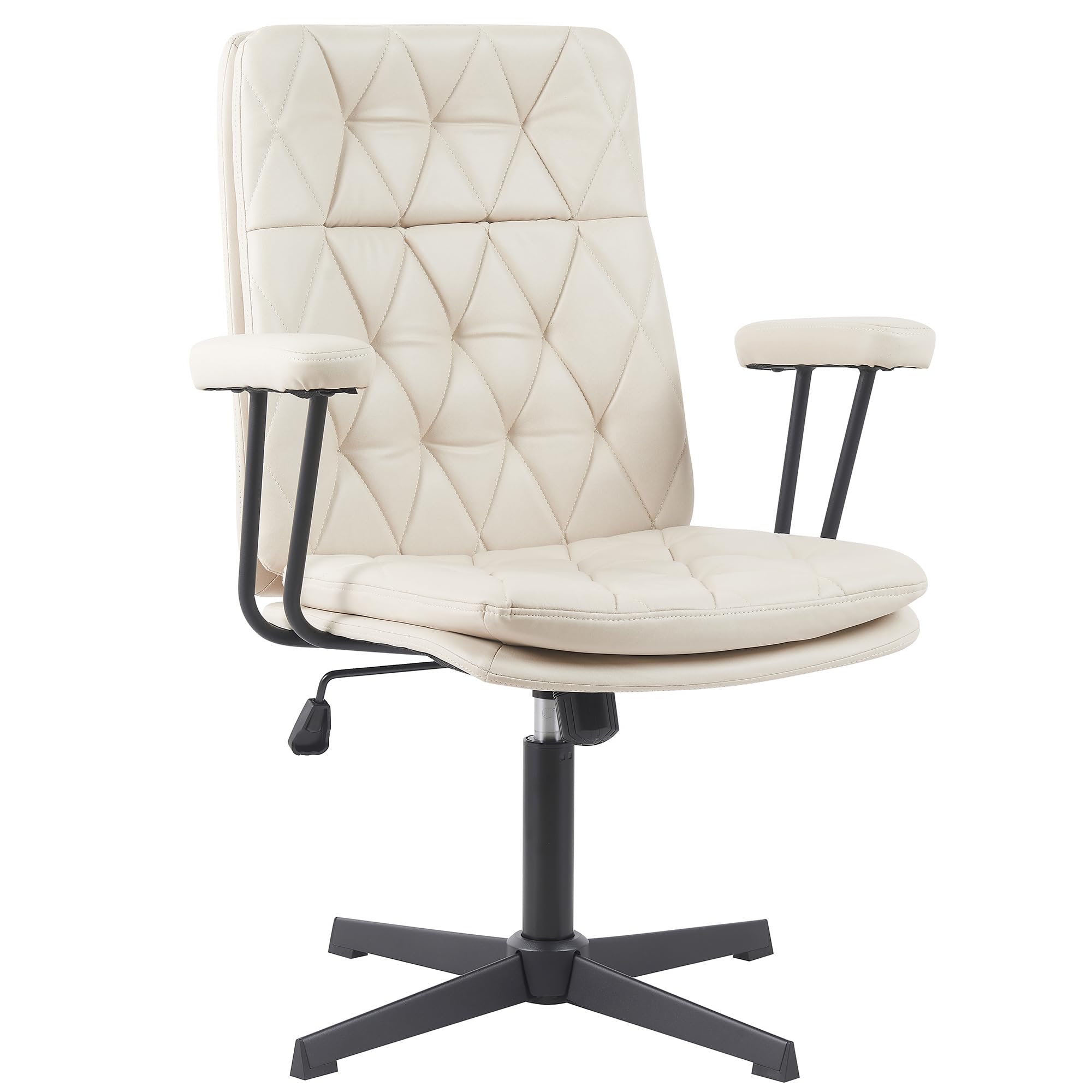 Silla de escritorio sin ruedas, giratoria, inclinable, para oficina en casa, con patas cruzadas, color blanco crema