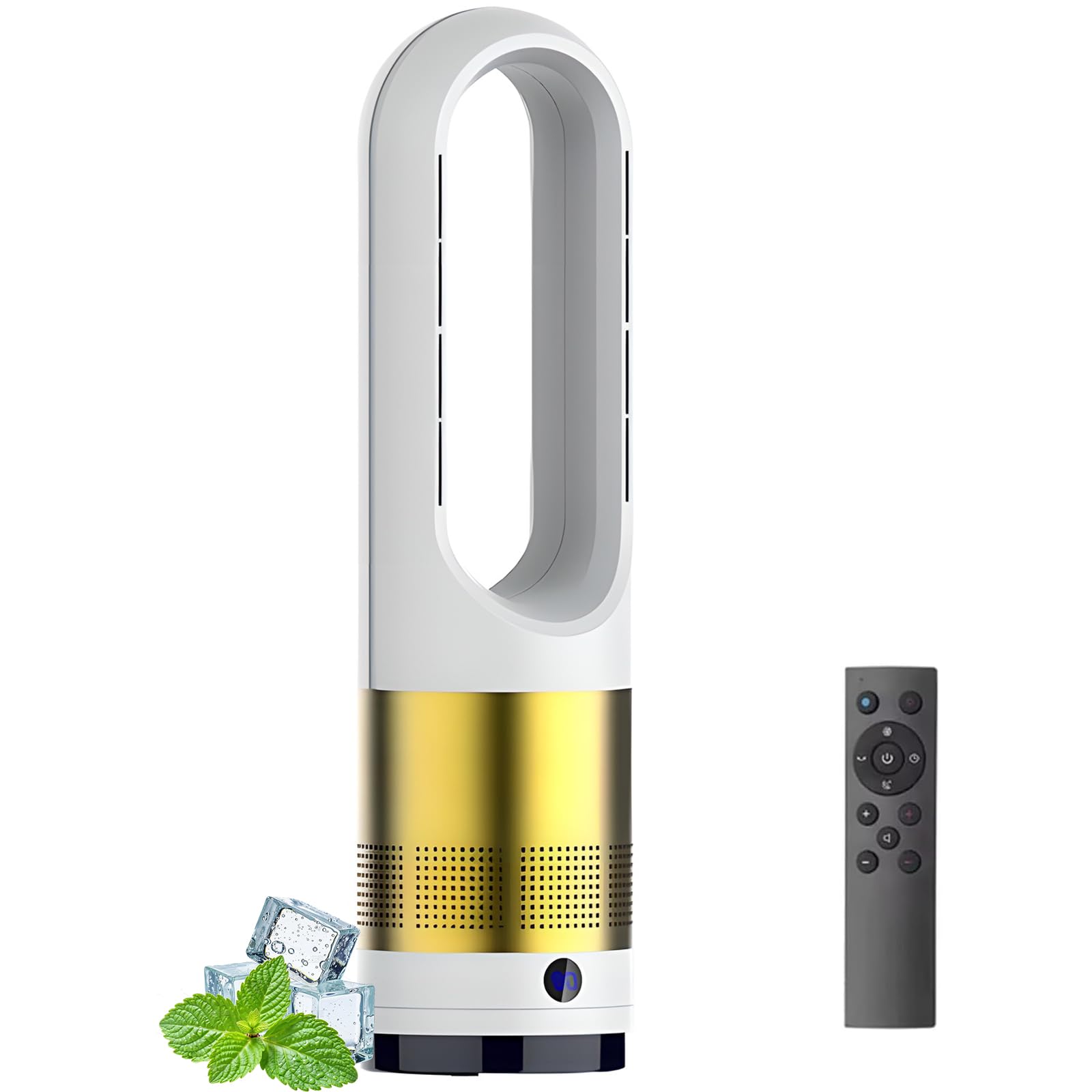 Bladeless Fan Heater,Hot and Cool Tower with Air Purifier, Remote Control, 8H Timer, 8 Speeds,18 Inch Oscillating 80ยฐ, Circulating Standing Fans for Indoor Office Bedroom Home