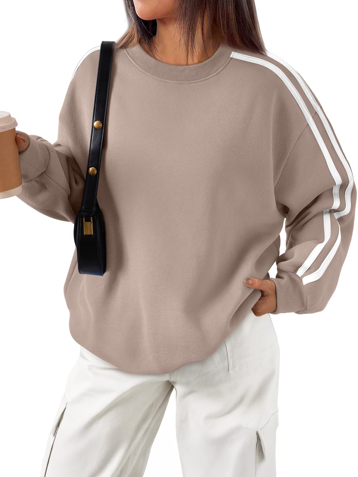 Trendy QueenOversized Sweatshirt for Women Crewneck Fall Fashion Clothes 2025 Striped Sweater y2k Teen Girls Outfits