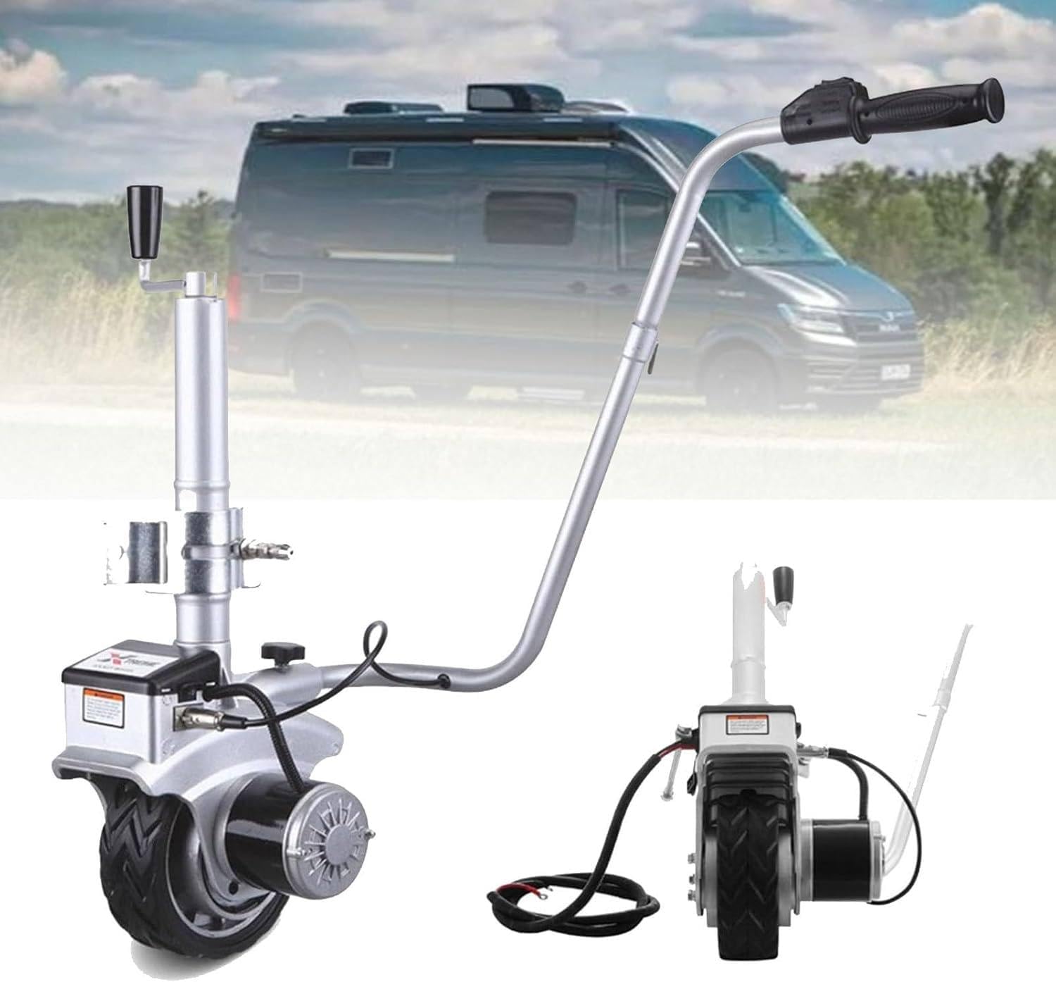 JozyJul 350W 12V Electric Trailer Dolly, Trailer Jockeys Wheel with 23 FT/min Moving Speed, 8" Rubber Tire, 5000lbs Towing Capacity, for Moving Caravan Boat