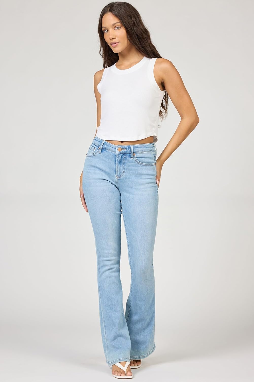 DEAR JOHN Rosa Flared Women's Jeans Mid Rise Full Inseam Comfort Stretch Denim