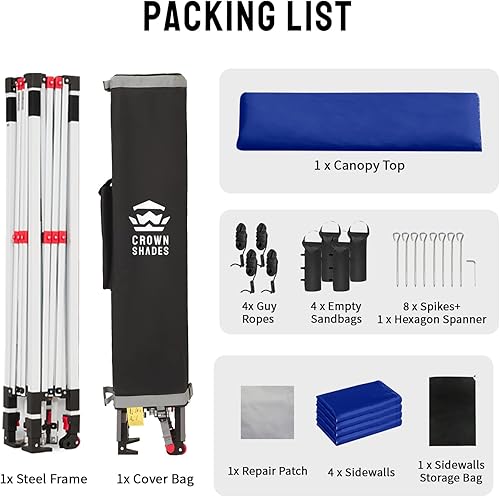 Miniatura 24 de CROWN SHADES Tienda de campaña desplegable con toldo instantáneo comercial de 10 x 10 pulgadas con bloqueo central