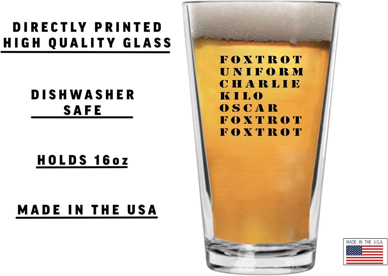 Rogue River Tactical Funny Foxtrot OFF Joke Beer Glass Drinking Cup Pint 16oz Pub Gift For Any Military Veteran - Image 3