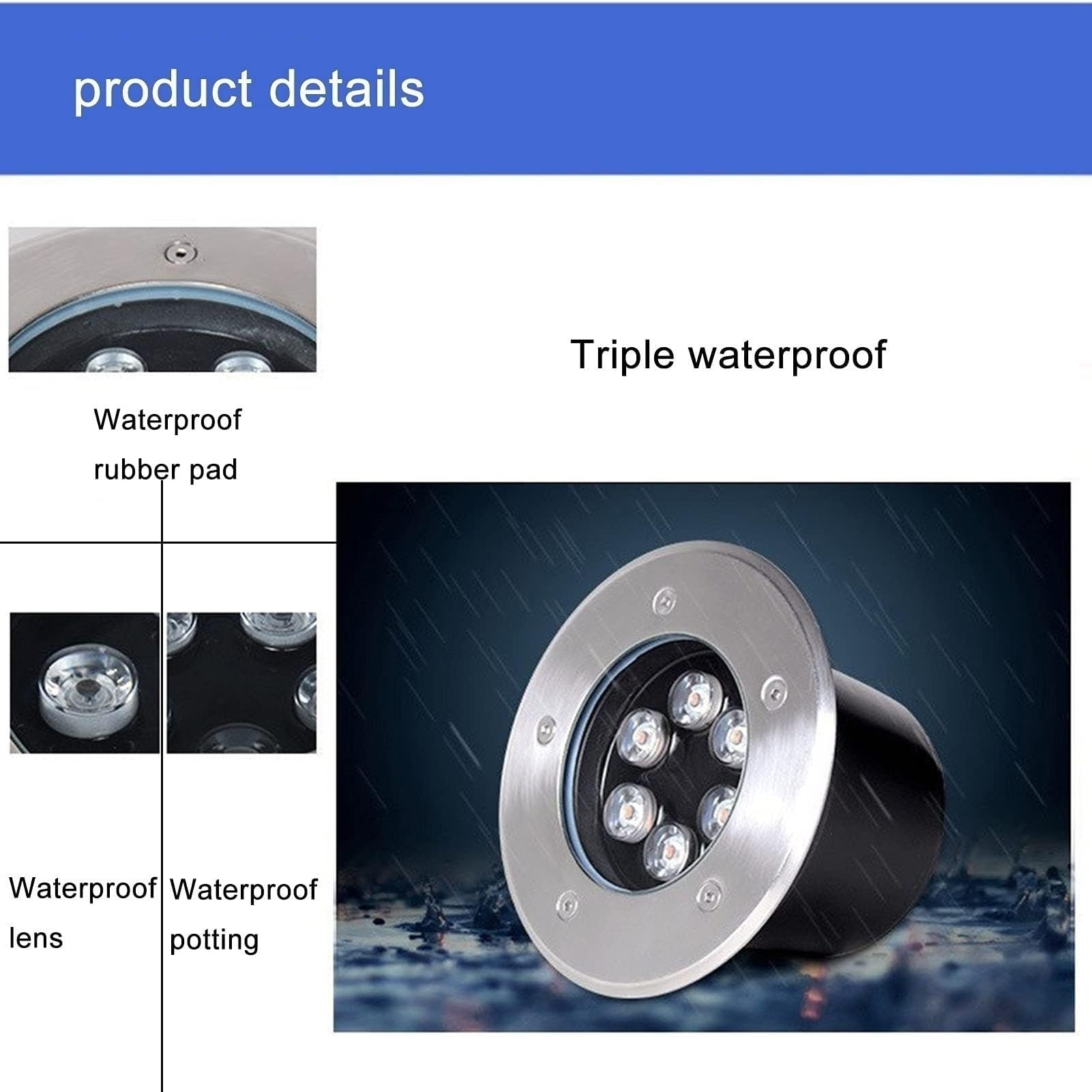 Lampe de Jardin LED, éclairage paysager LED - Projecteur encastré étanche pour extérieur, Indice de Protection IP67, 3 W Blanc Chaud pour Cours et Chantiers (85-265 V)