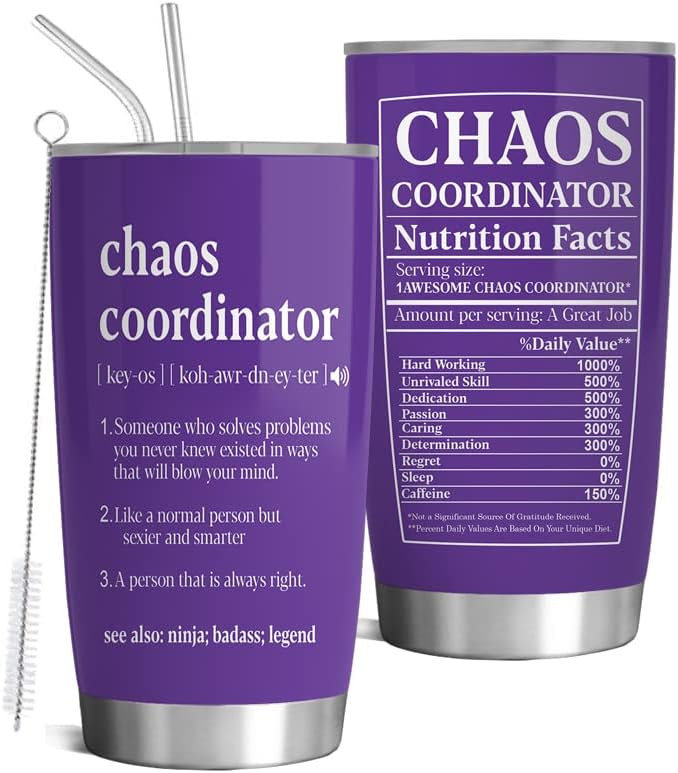 Kydopal Chaos Coordinator Gifts - Chaos Coordinator Tumbler Mug, Unique Gift Idea for Birthday, Coworker, Manager, Lady, Supervisor - Thank You Gifts Teacher, Boss Lady Gifts Tumbler 20oz with Straw