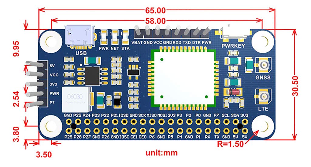 Waveshare NB-IoT/Cat-M(eMTC)/GNSS HAT for Raspberry Pi Based on SIM7080G Supports Protocols as TCP/UDP/HTTP/HTTPS/TLS/DTLS/PING/LWM2M/COAP/MQTT Globally Applicable