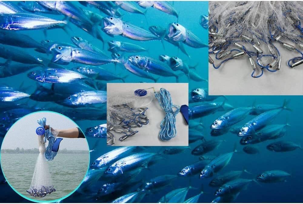 Fishing Net - Copritutto a mano, 3 m e diametro 1,5 cm, rete da lancio per pesca, rete da lancio portatile, rete da pesca, rete da pesca, rete da pesca, rete da pesca