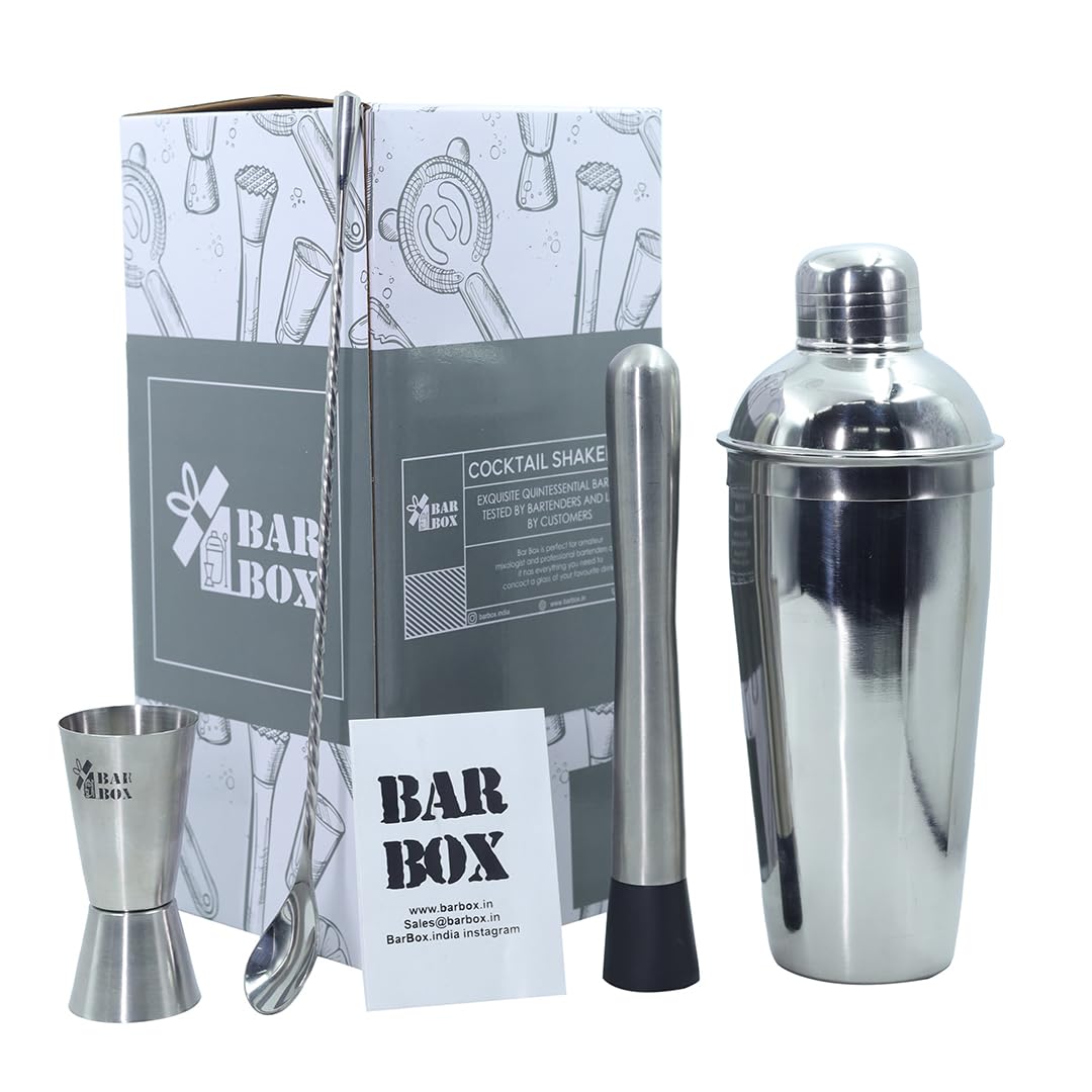 Bar Box 4 Piece Bartending Kit Cocktail Shaker Mixer Tools Accessories Gift Men Whiskey Lovers Dad Wedding Couples Birthday Anniversary Boss