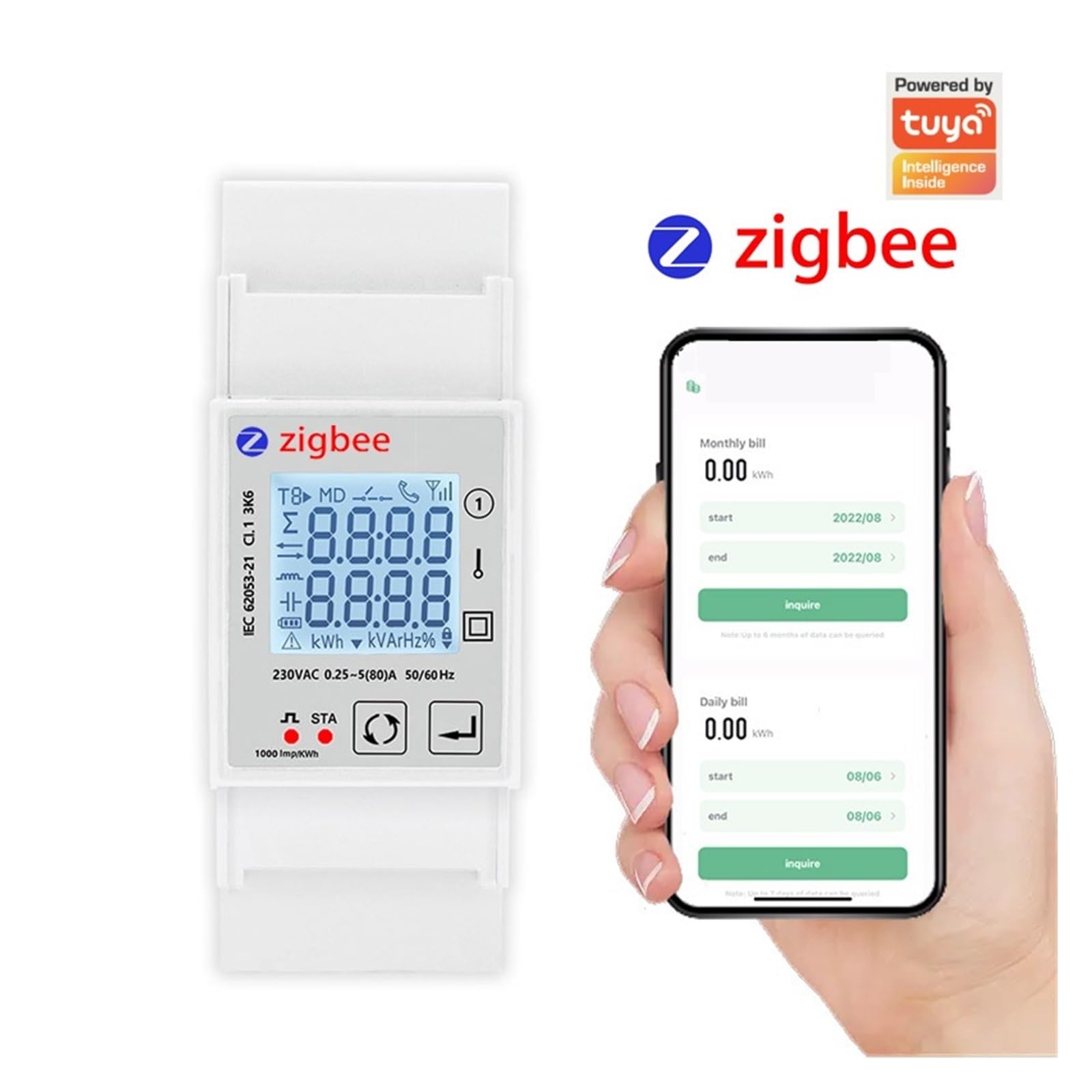 Inteligentny Licznik Energii ZigBee Jednofazowy 80A Monitor Zasilania Na Szynę Din KWh Watomierz Woltomierz Amperomierz Monitorowanie Energii