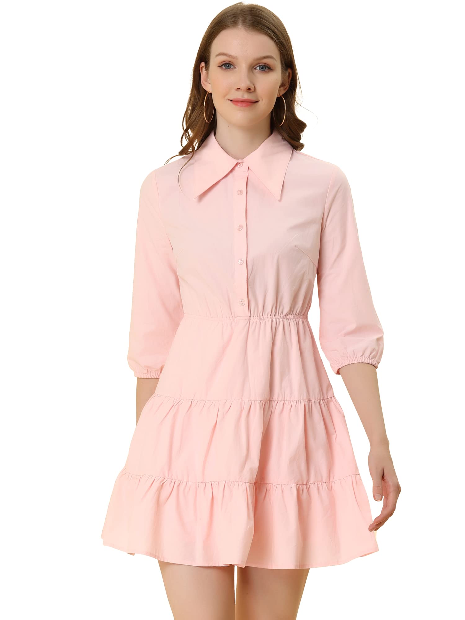 Allegra K Mujer Vestido Mini Casual de Otono Cintura Elastica 3/4 Manga