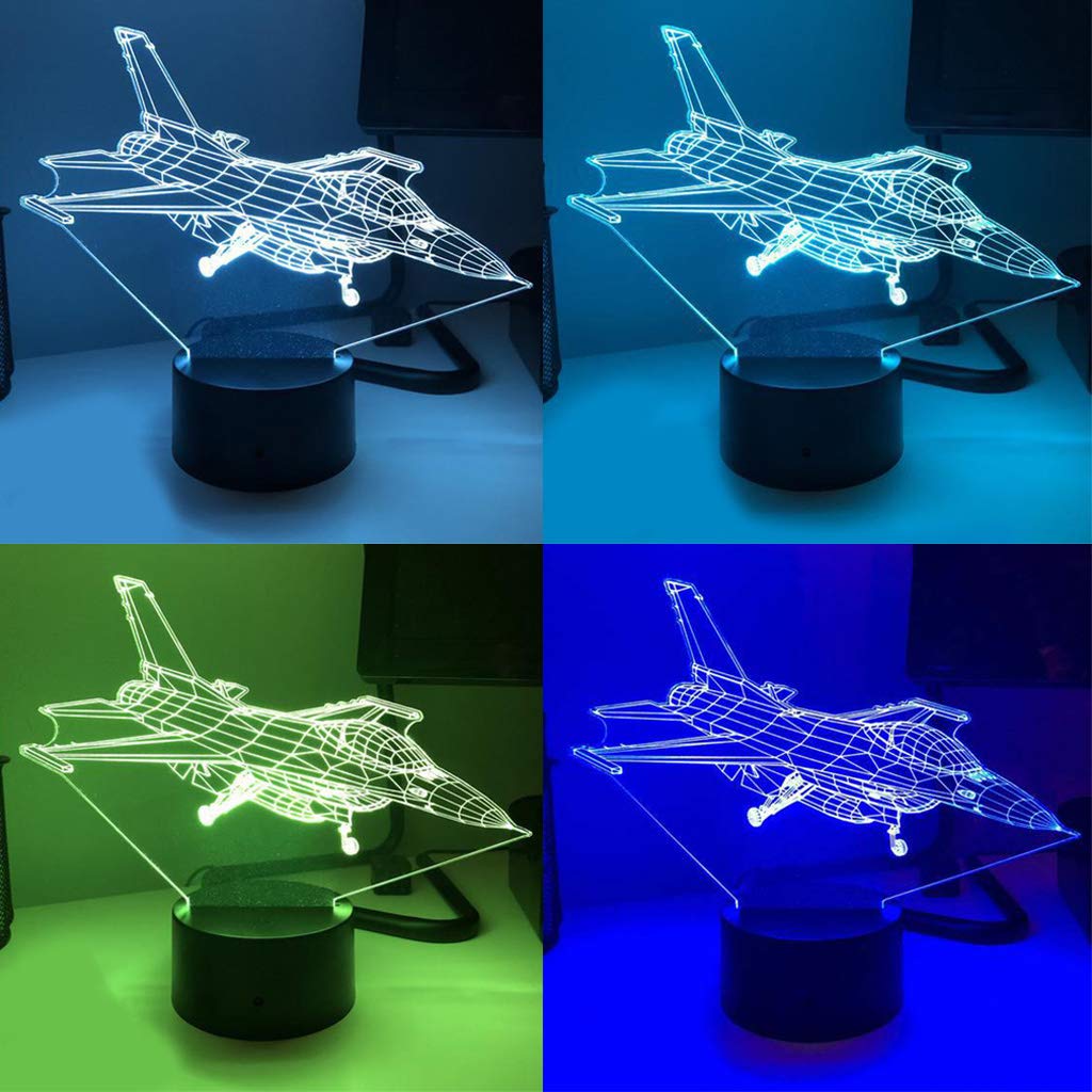 Joocyee Creative Colorful F16 Fighter 3D Lamp Led Colorful Night Light Home Bar Club,Led Night Light,Black