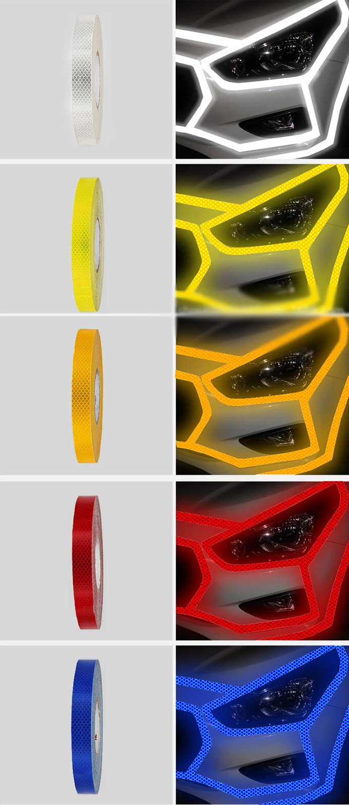 Nastro di segnalazione, Nastro for segnaletica for pavimenti, 5 rotoli di nastri riflettenti Nastro di avvertenza riflettente in 5 colori Adesivo notturno (1,2 pollici X 82 piedi), Alta viscosità, Imp