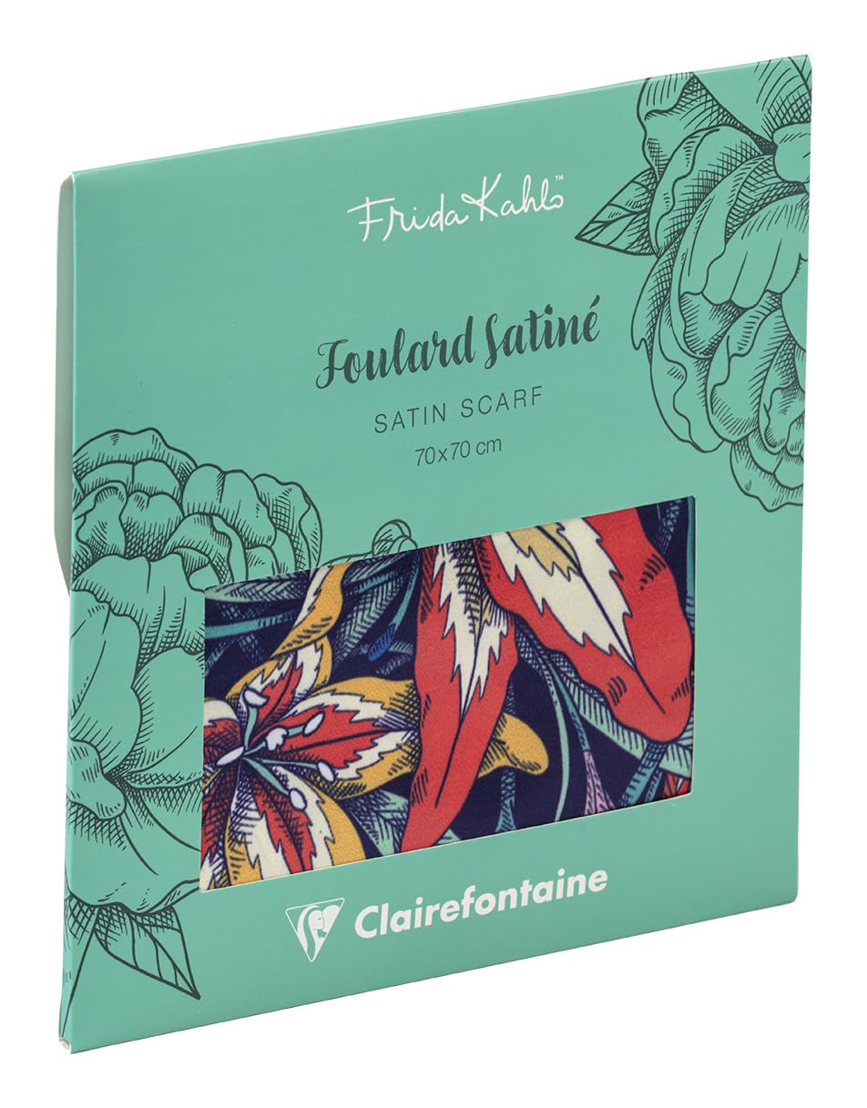 Clairefontaine - 116235C – Elegancka apaszka z kolorowym kwiatowym motywem Frida Kahlo – Artystyczny i modny dodatek – 100% satynowy poliester – 70 × 70 cm – Kolekcja Frida Kahlo