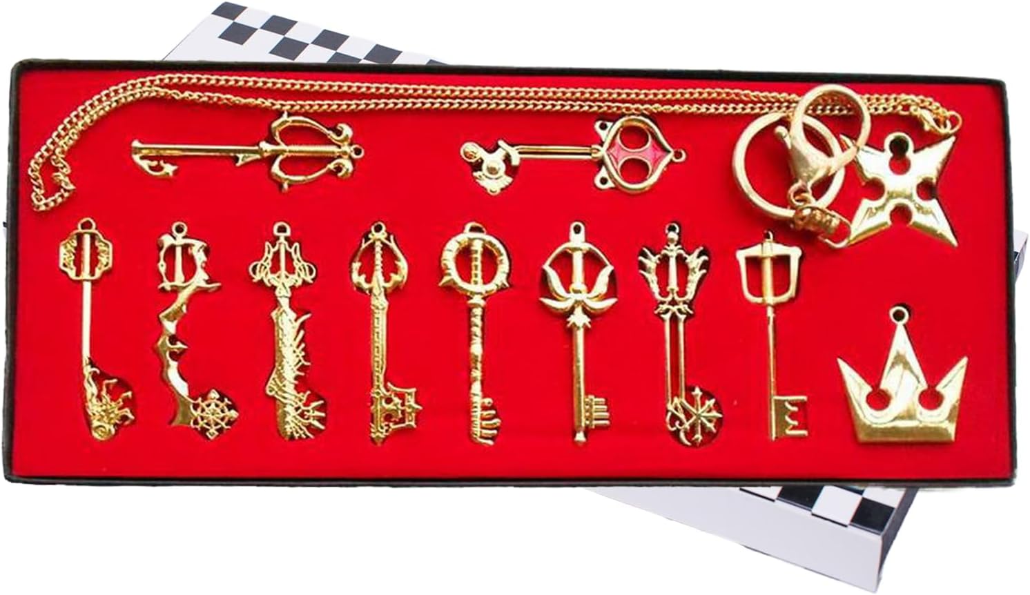 Kingdom Hearts Keyblade, Sora Pendants Keychain Necklace Set, Golden-12pcs, Classic