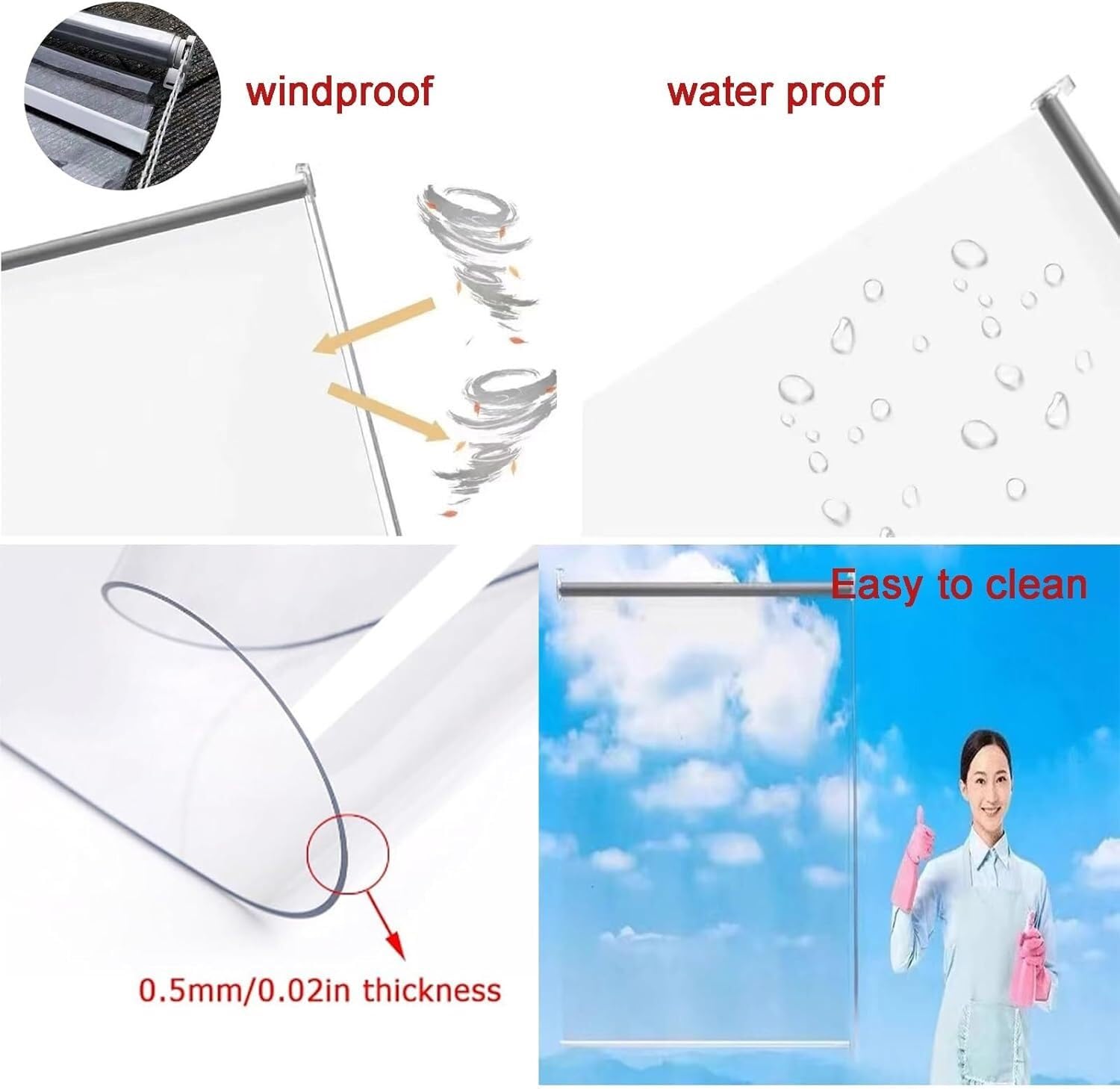 Stores enrouleurs Transparents et imperméables, Stores enrouleurs de pergola extérieurs for serres, balcons, belvédères.(1.8 * 2.0m)
