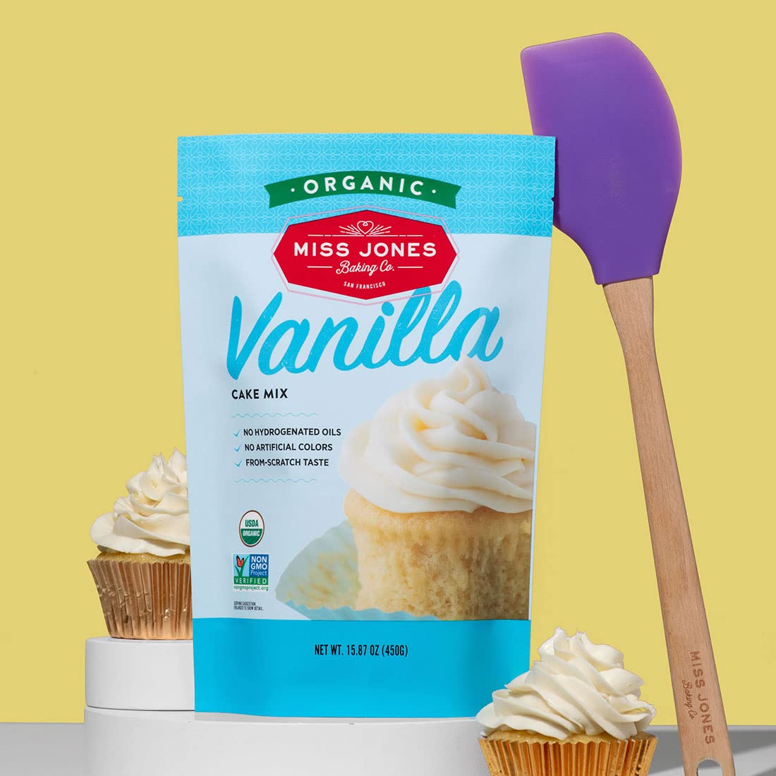 Miss Jones Baking Organic Yellow Cake and Cupcake Mix, Non-GMO, Vegan-Friendly, Moist and Fluffy: Vanilla (Pack of 2)