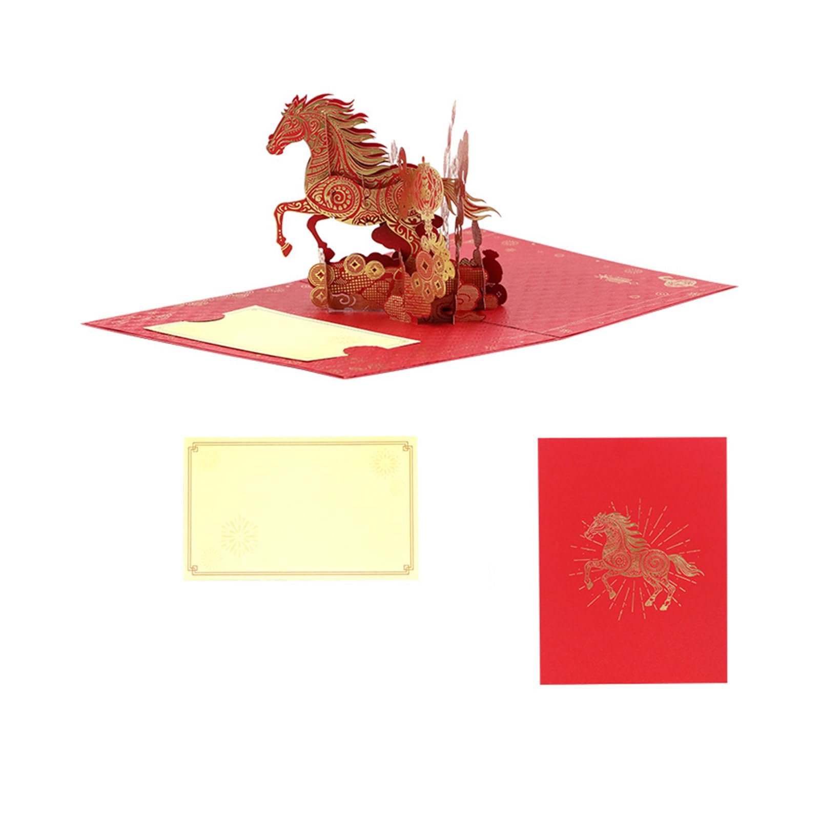 Kalttoy Popup Horse Greeting Card for 2026 Chinese New Year Elegant Gold Foils Card for Festive Celebration Festival Greeting