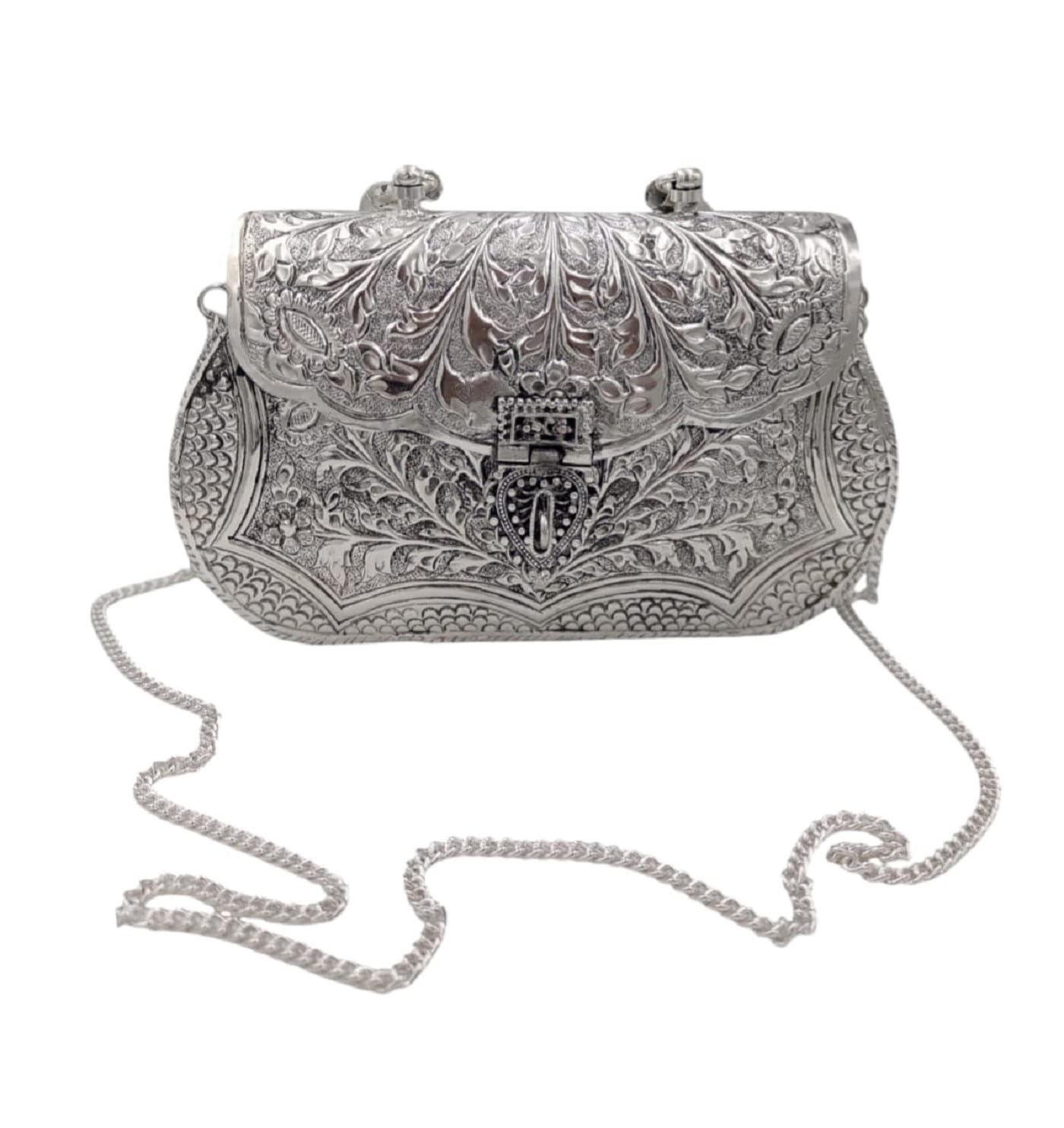 effigy onlinehub Women's German Silver Plated Antique Design Handbag Purse,Handmade Embossed Silver Handle metal Clutch Women Wedding Clutches, Gift Item-picture-15