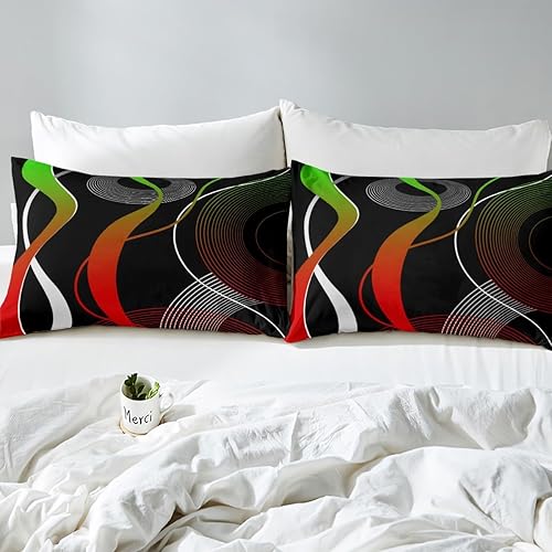 Miniatura 5 de Erosebridal Juego de funda de edredón geométrica tamaño individual, rojo, verde, negro y blanco, para mujeres y hombres, funda de edredón de líneas