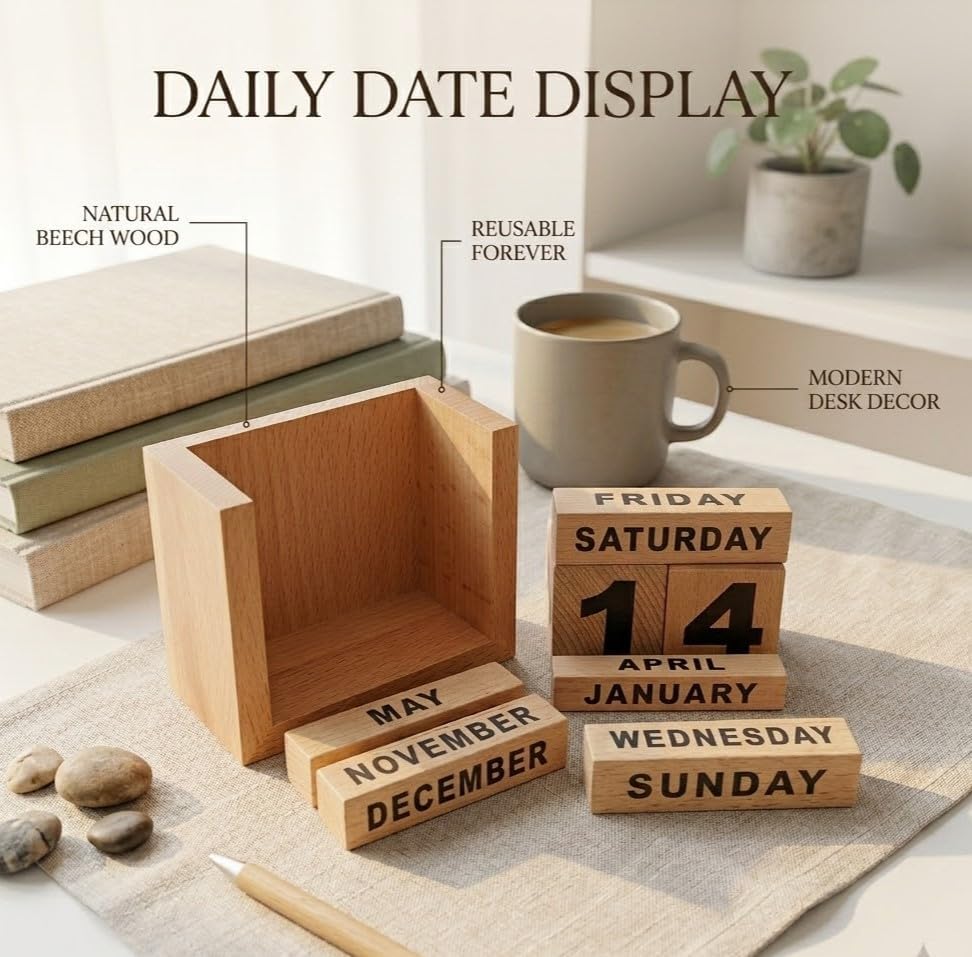 Image of STAR CRAFT Calendar Wooden Table /Desk Calendar