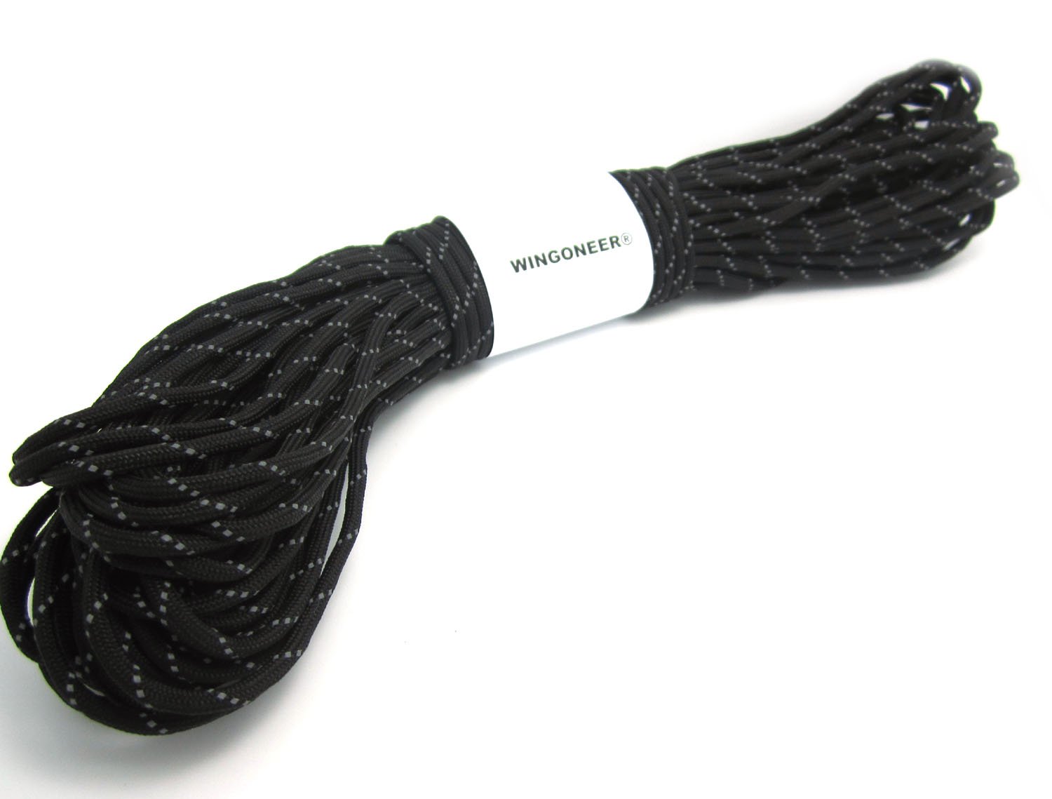 Wingoneer Reflective Black Reflective Parachute Rope 100 Ft 7 Core 550 Paracord Nylon Strand Paracord Camping 30 Meter (Black)