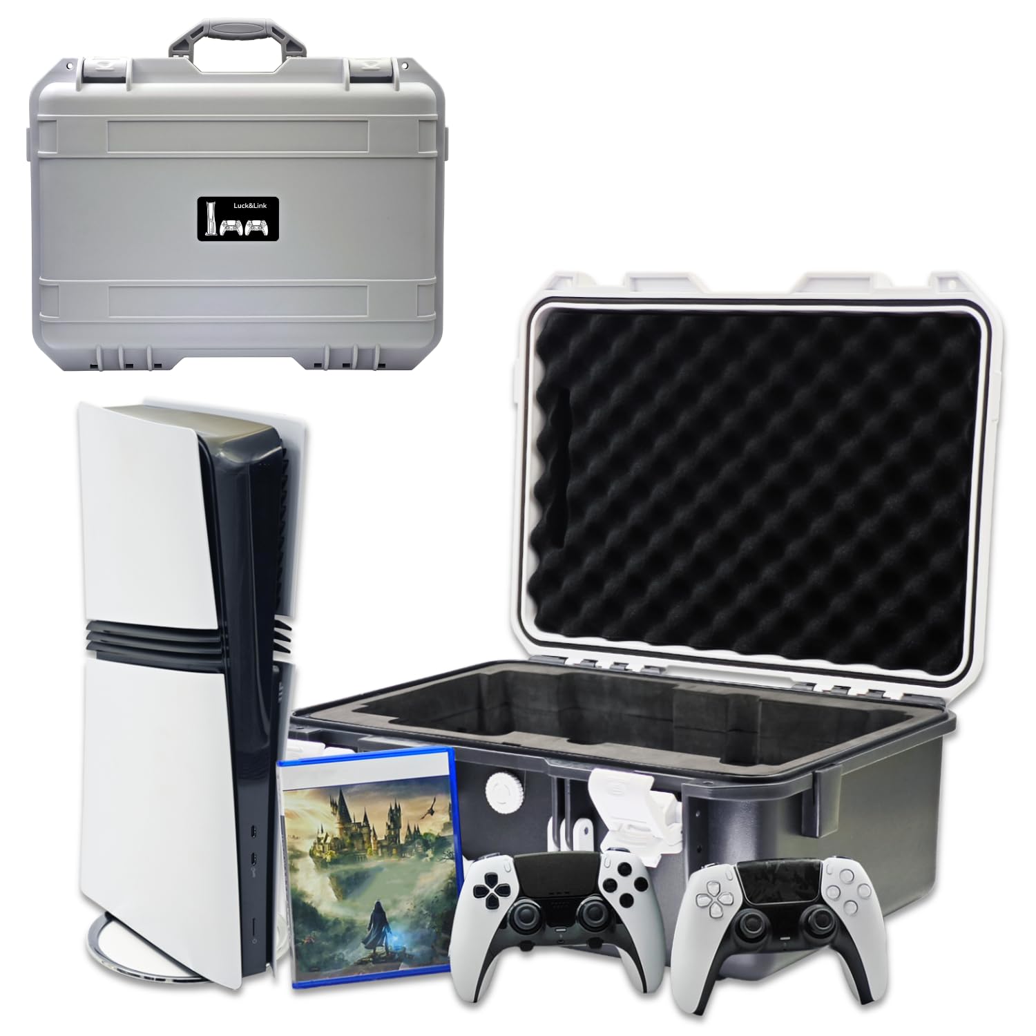 Hard Shell Travel Case Compatible with PlayStation 5 Pro Console Controllers Accessories-Waterproof PS5 Pro Carrying Case with Customized