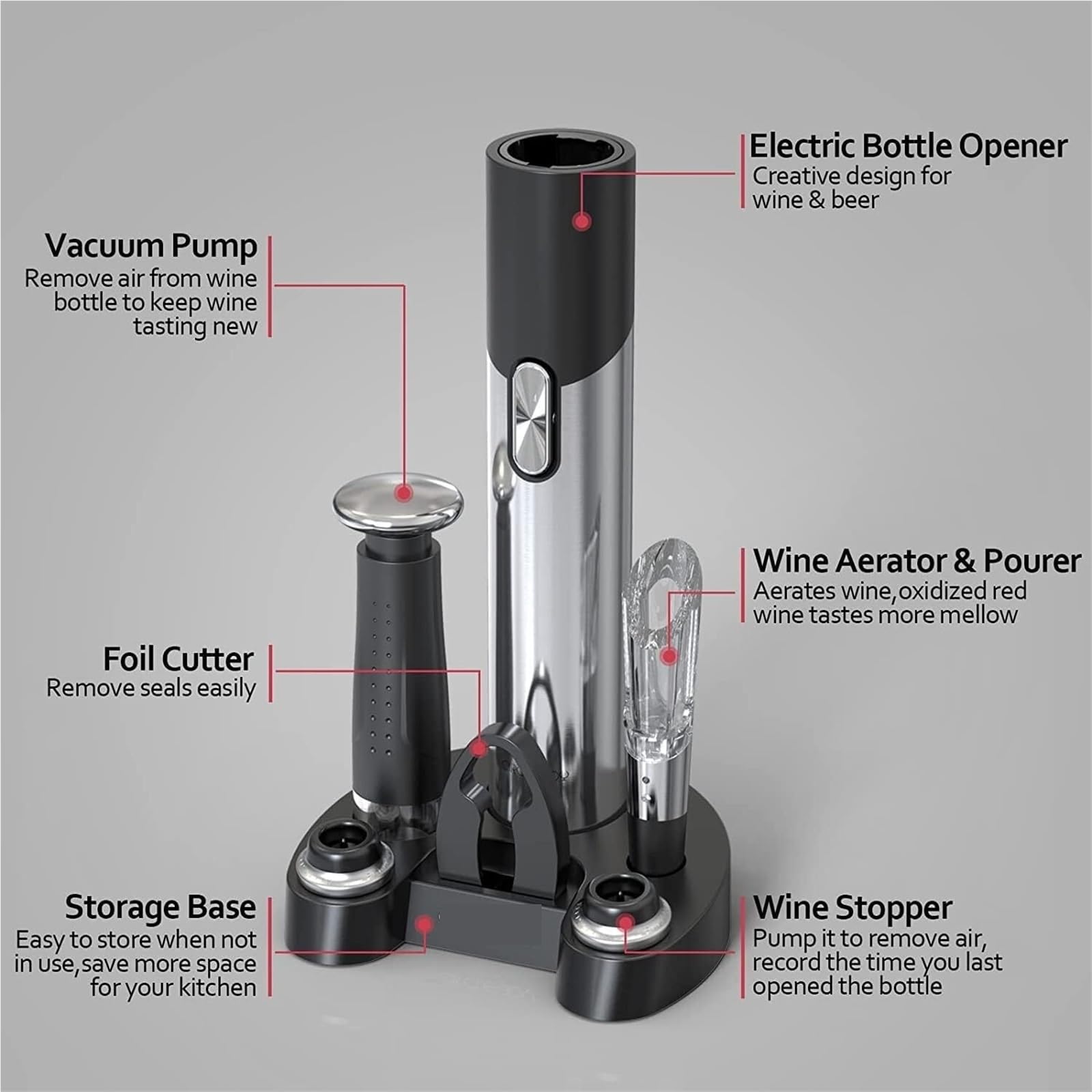 Abridores de Botellas, Abridor De Vino Eléctrico Recargable 7 En 1 For Reuniones Y Fiestas Casa Gadgets