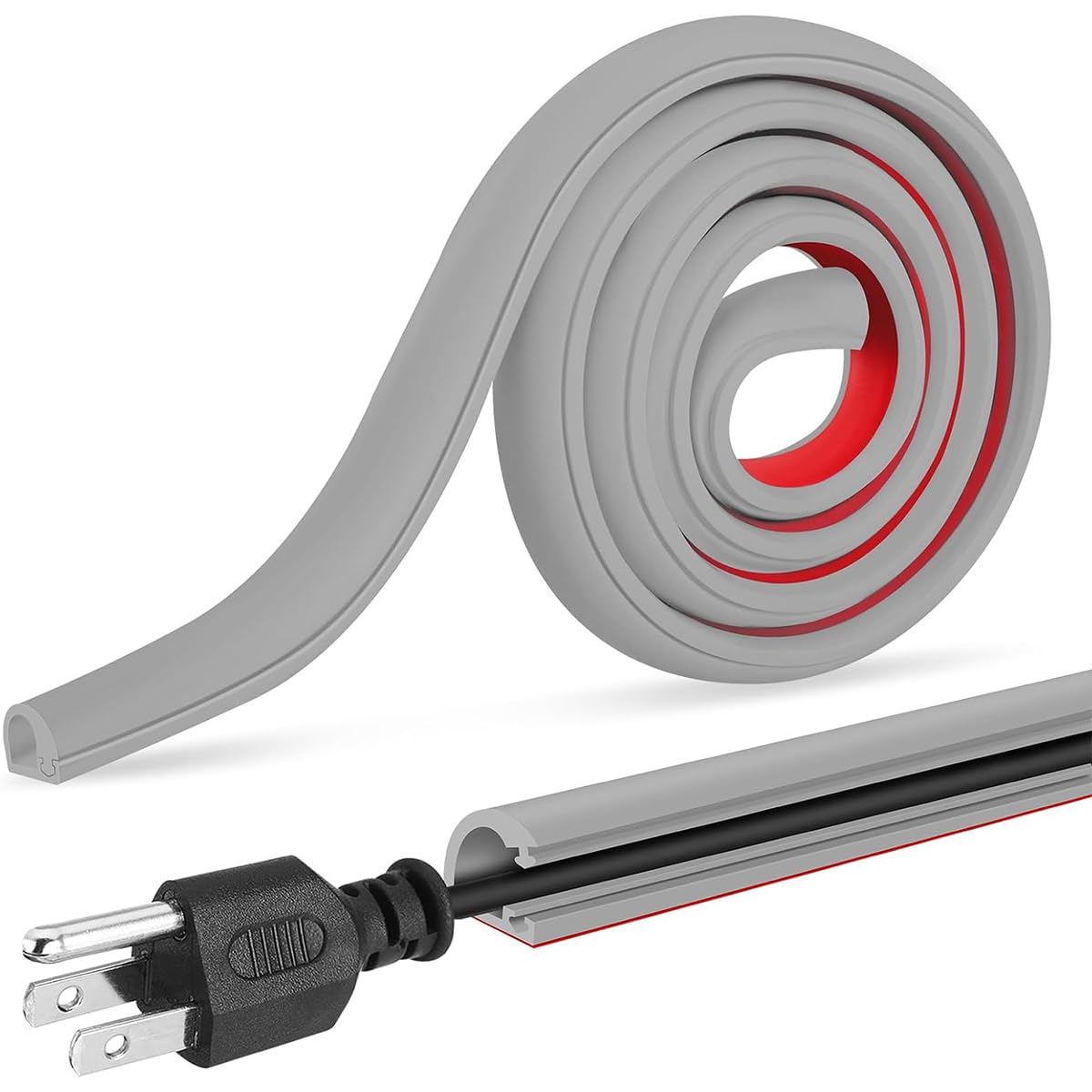 Serplex® PVC Cord Cover 6.6ft Self Adhesive Floor Cord Hider Wall Wire Holder Hider Cuttable Soft PVC Floor Cord Hider Side Open Flexible Wire Cover Reuseable Cord Cover, Grey-image-21
