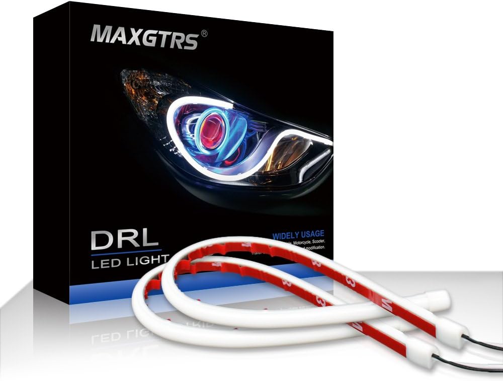 MAXGTRS 2Pcs 17-inch Ultrafine LED Strip Tube Flexible Waterproof Daytime Running Light White Suitable Switchback Headlight LED Strip,Decorative Lamp,Running Light,Neon Light,Turn Signal Light