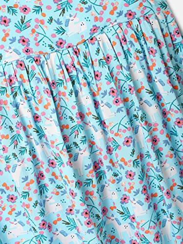 Image of UrbanMark Junior Girls Rayon Floral Printed Cap Sleeves Dress with Stylised Ruffles -Light Blue