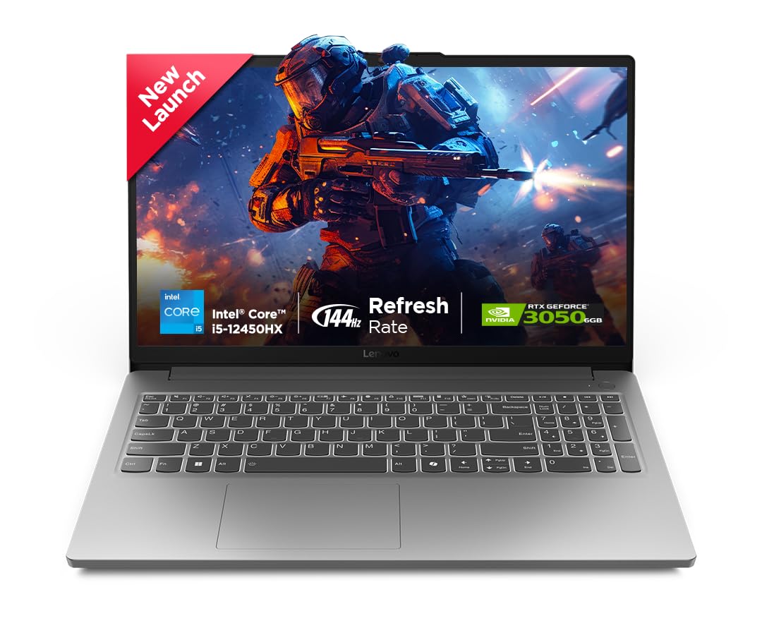 Lenovo LOQ Essential Intel Core i5-12450HX| NVIDIA RTX 3050 6GB (12GB RAM/512GB SSD/144Hz Refresh Rate/15.6″ (39.6cm)/Windows 11/3 Mon. Game Pass/Grey/1.7Kg), 83LK006AIN AI Gaming Laptop
