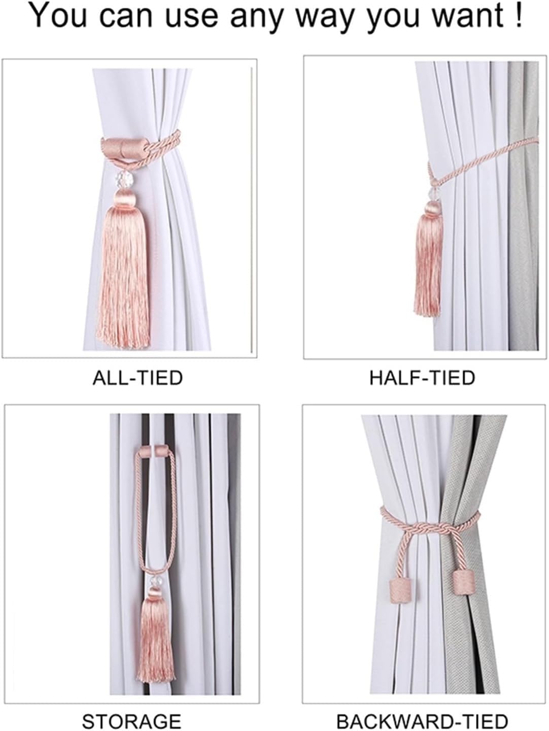 Zasłony, sznurki 2Pc Curtain Tieback Tassels Hanging Ball Gold Home Decor Tieback Magnet Buckle Rope Holdback Akcesoria do zasłon(Coffee)