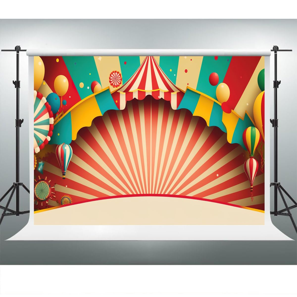 Sfondo a tema circo 3 x 2,4 m tenda a righe colorate palloncini parco divertimenti sfondo fotografia baby shower compleanno carnevale festa banner ritratti per bambini servizio fotografico studio