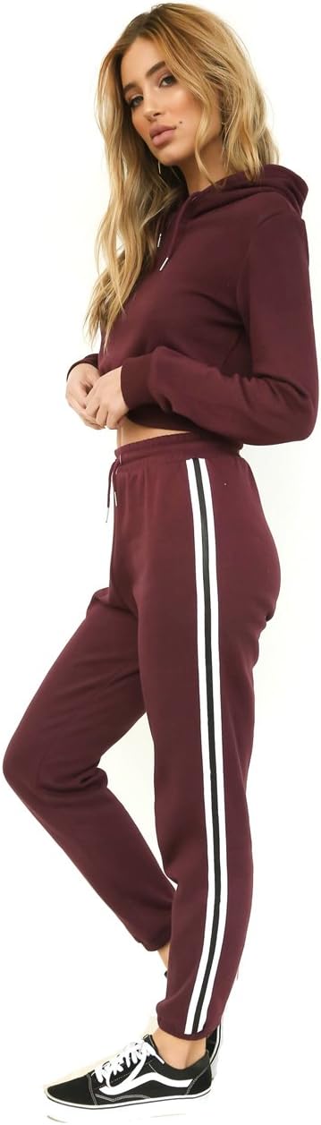 UK Womens 2 Piece Hooded Striped Loungewear Set 5 Colours Tracksuits Ladies Trousers Size614
