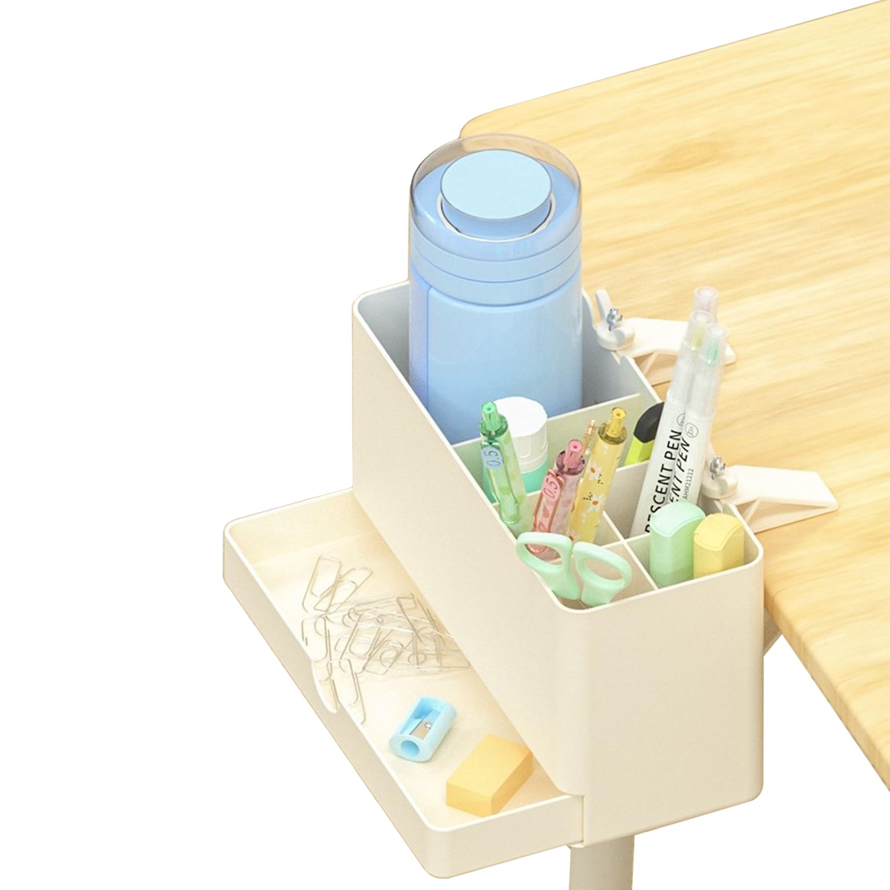 Desk Side Storage Organizer, Desk Cup Holder, No Drill Pen/Pencil/Phone Holder with Hanging Under Table, Clamp On Desktop Side, Stationery Organization Accessories for Home Office(M-size)