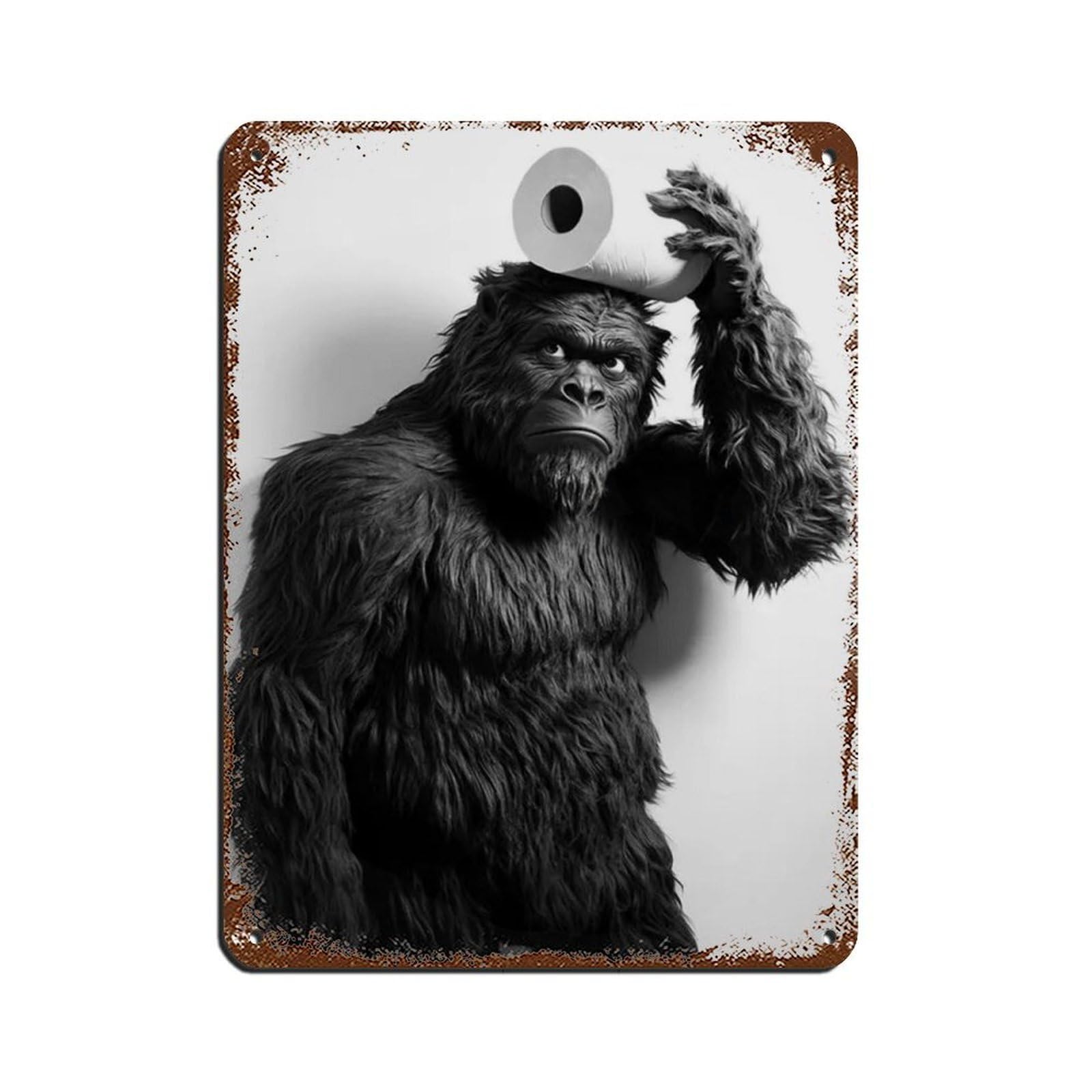 Sasquatch with A Toilet Paper Roll on Head Retro Poster Metal Tin Sign Chic Art Retro Iron Painting Bar People Cave Cafe Family Garage Poster Wall Decoration 12x16inch(30x40cm)