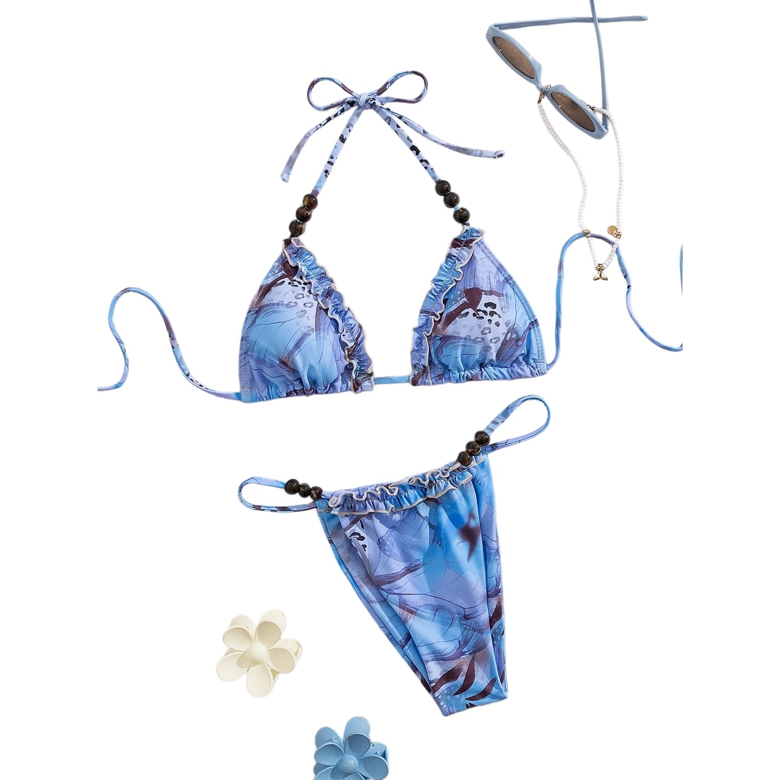 Bikini Femmes Set Triangle Maillots De Bain Rayés Plage Été Taille S Mini