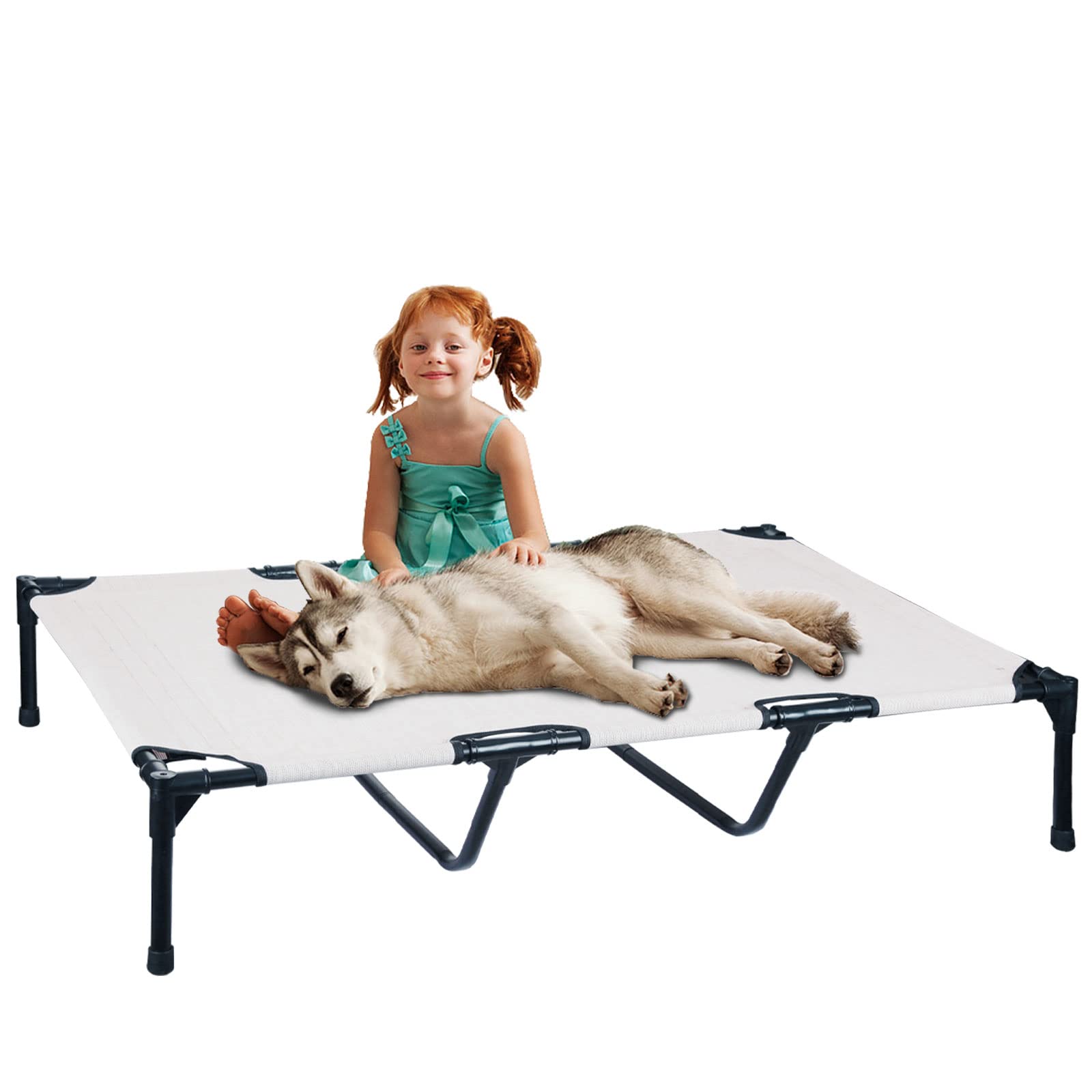 FIOCCO Elevated Dog Bed Dog Cot with Chew Proof Mesh for Large Dogs, Waterproof Washable