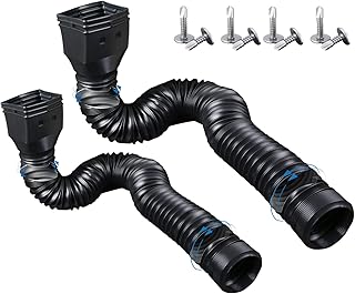 2-Pcs Rain Gutter Downspout Extensions, Gutter Extension Flexible, Extendable from 20In-59In, Gutter Connector Rainwater Drainage, Shapeable Drain Pipe with Gutter Connector, Include 8 Screws (black)