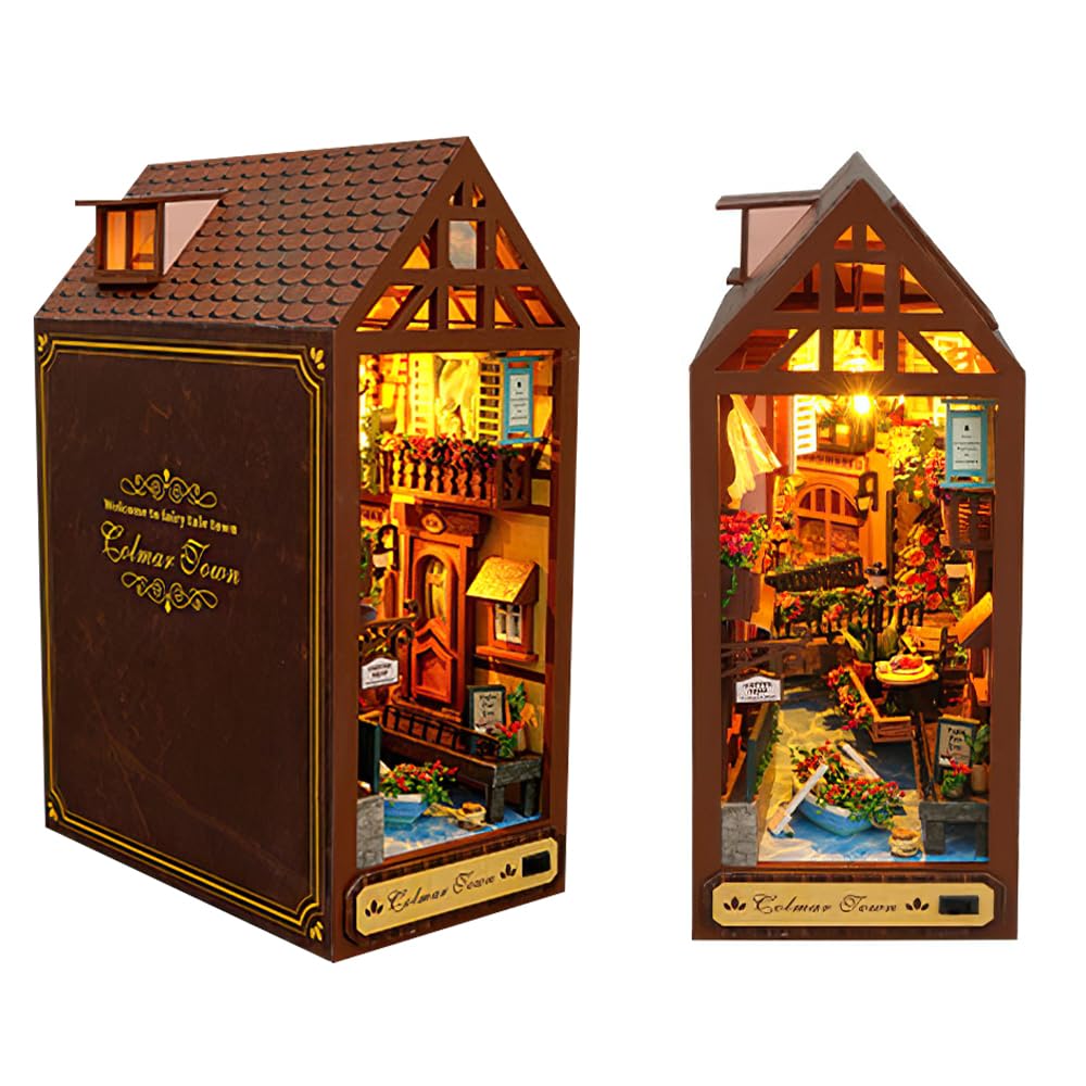 Lotvic DIY Book Nook Kit, Miniatura Casa Kit con Muebles, 3D Kit de Casa de Muñecas de Madera con Luz LED, Maqueta de Casa para Regalos, para Adolescentes y Adultos para Construir Creatividad