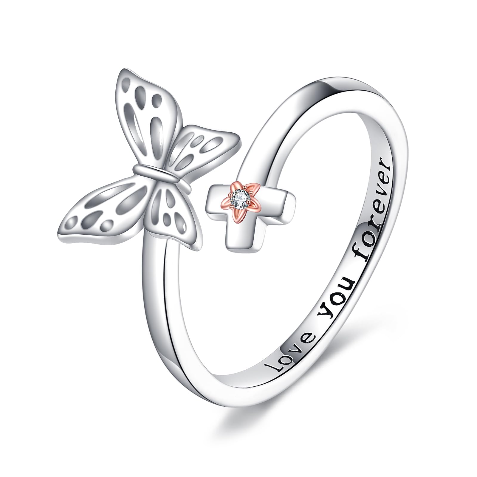 ONEFINITY Anello a forma di farfalla, in argento Sterling 925, con farfalla, regolabile, per donne, Nessuna pietra preziosa