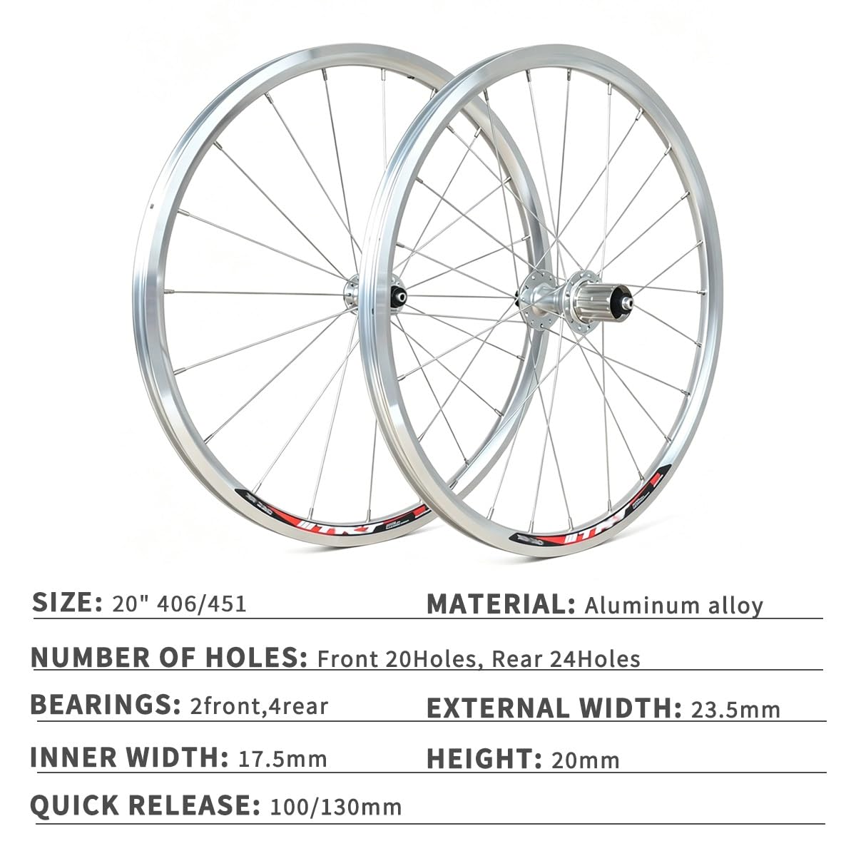 Ruedas BMX 20 Pulgadas 406/451 Juego Ruedas Bicicleta Plegable Freno V QR | Rueda Liberación Rápida 100/130mm Llantas De Aleación De Aluminio 20/24H Para Cassette 8-11s