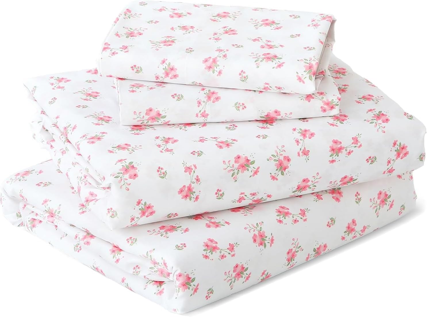 MUXHOMO Full Size 4 Piece Sheet Set, Soft Breathable Bed Sheet Set for Bedroom with Deep Pocket Up to 16", Wrinkle-Free & Cooling Bedding for Oeko-TEX Certified - Blossoms Pink