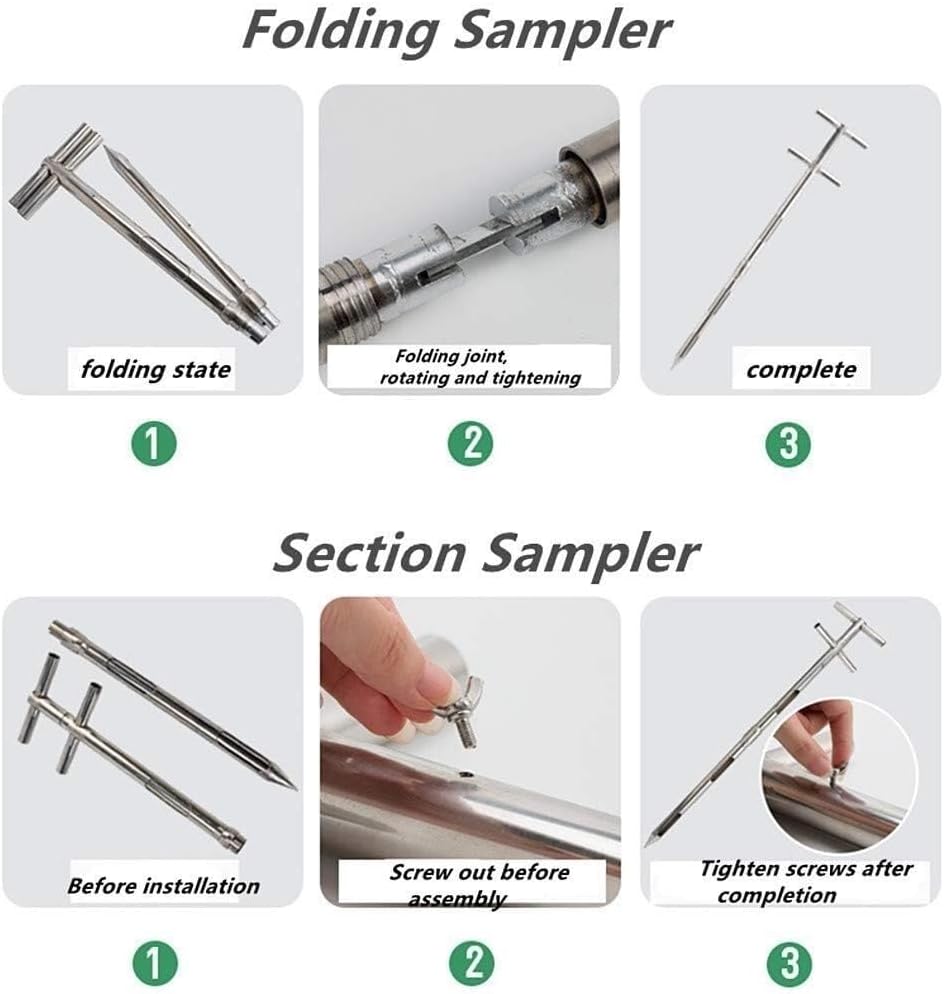 BIROS Soil Sampler Tool,Rotary Sampling Tube,Double Stratification Particle, Folding 304 Stainless Layer Grain(32mmx 2m/1.3X 78.7inch)