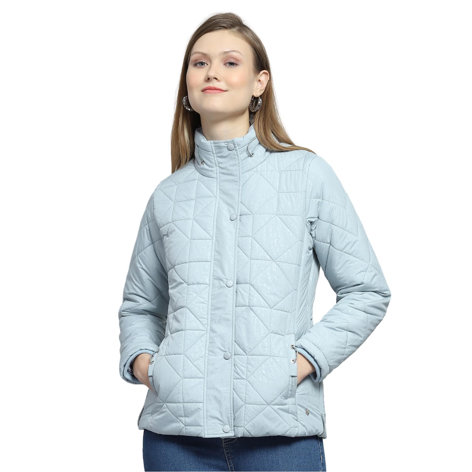 monte carlo Womens Self Design Blue Mock Neck Full Sleeve Jacket-picture-42