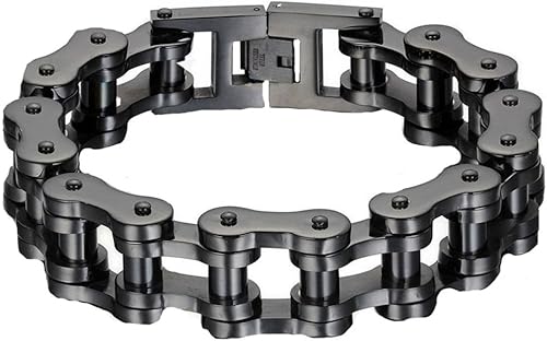 Pulsera de cadena de eslabones de acero inoxidable para hombre, color negro, 0.906 in