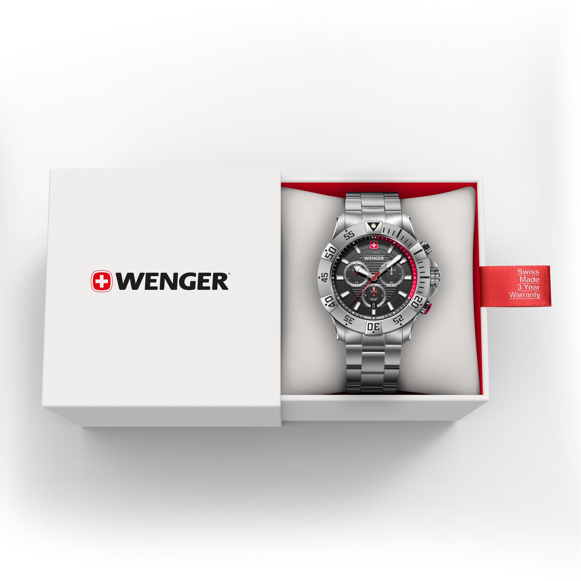WENGER Herren Armbanduhr Seaforce Chronograph Ø 43 mm, Swiss Made, Analog Quarz, Wasserdicht bis 200 m