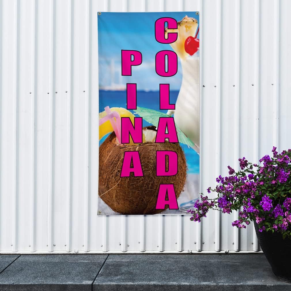 Vertical Vinyl Banner Multiple Sizes Pina Colada Restaurant and Food Outdoor Weatherproof Industrial Yard Signs 4 Grommets 48x24Inches